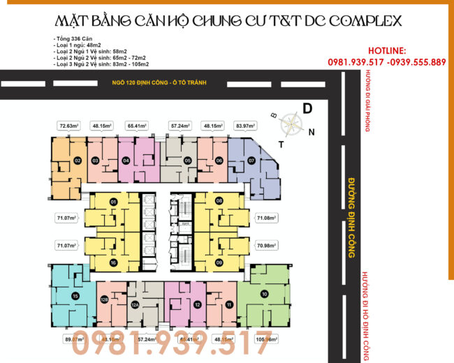 Mặt bằng căn hộ T&T 120 Định Công Tầng 6 đến 26