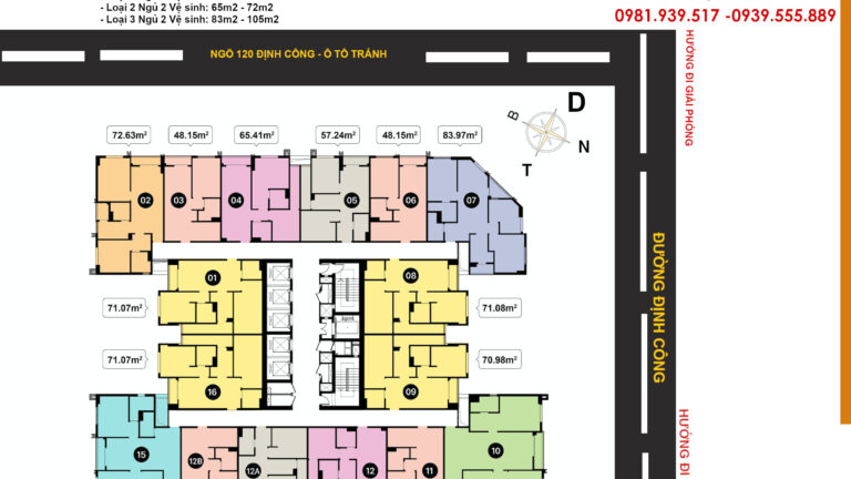Mặt bằng căn hộ T&T 120 Định Công Tầng 6 đến 26