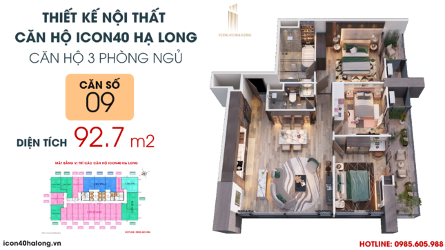 Thiết kế nội thất căn hộ Icon40 Bim Group - Căn 3 Phòng Ngủ