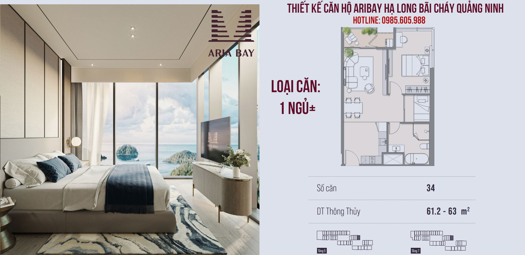 Thiết kế căn hộ Aria Bay Hạ Long | Loại căn 1 Ngủ + Thiết kế căn hộ Aria Bay Hạ Long | Loại căn 1 Ngủ +