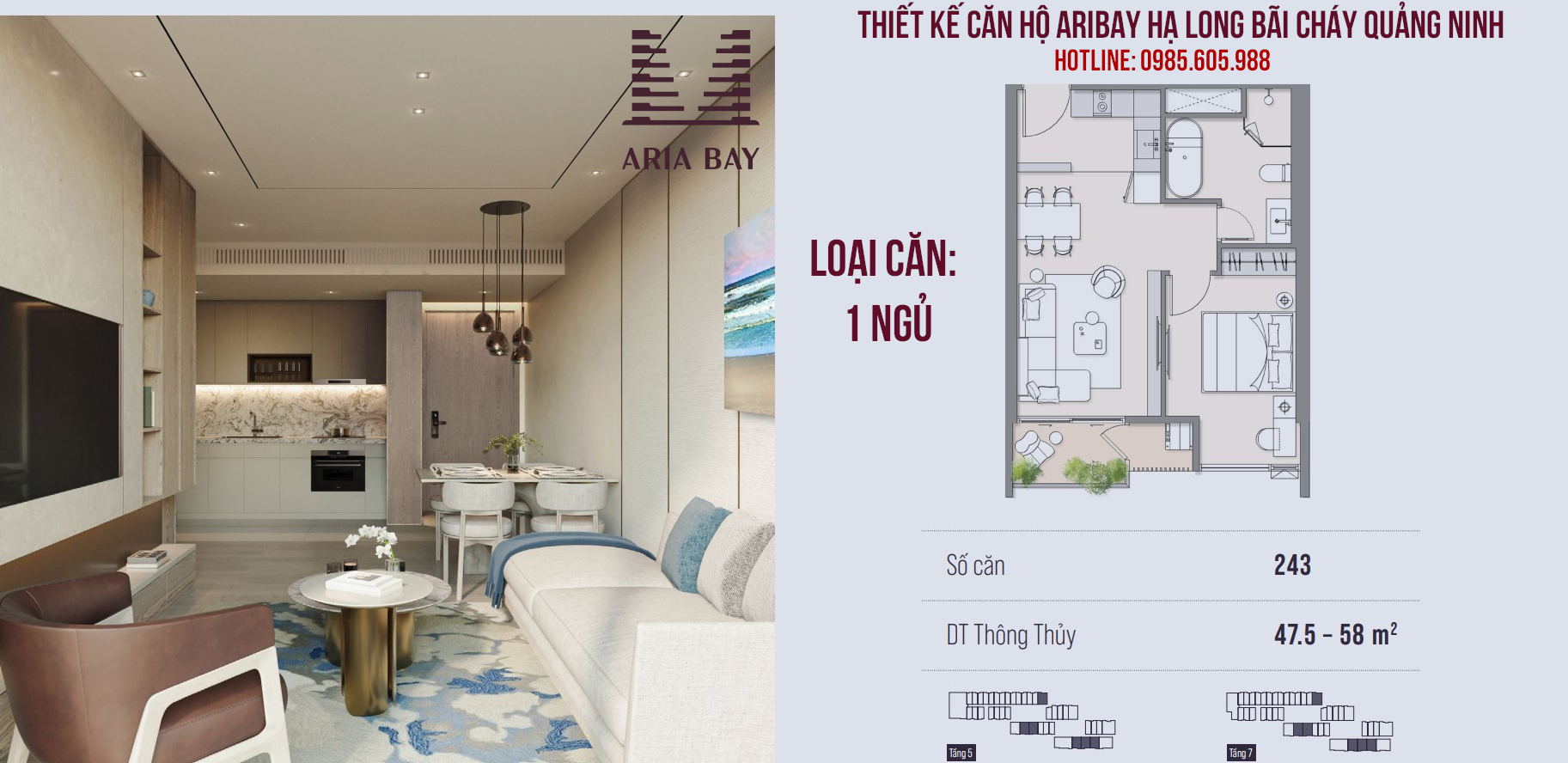 Thiết kế căn hộ Aria Bay Hạ Long | Loại căn 1 Ngủ Thiết kế căn hộ Aria Bay Hạ Long | Loại căn 1 Ngủ