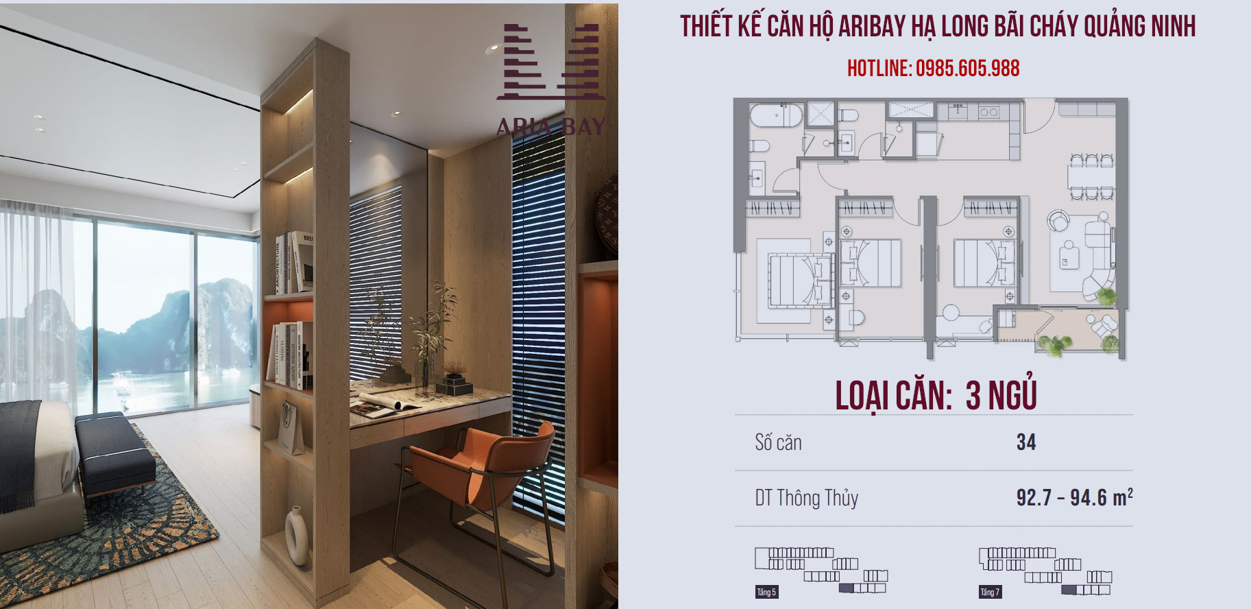 Thiết kế căn hộ Aria Bay Hạ Long | Loại căn 3 Ngủ 92m2 - 94m2 Thiết kế căn hộ Aria Bay Hạ Long | Loại căn 3 Ngủ 92m2 - 94m2