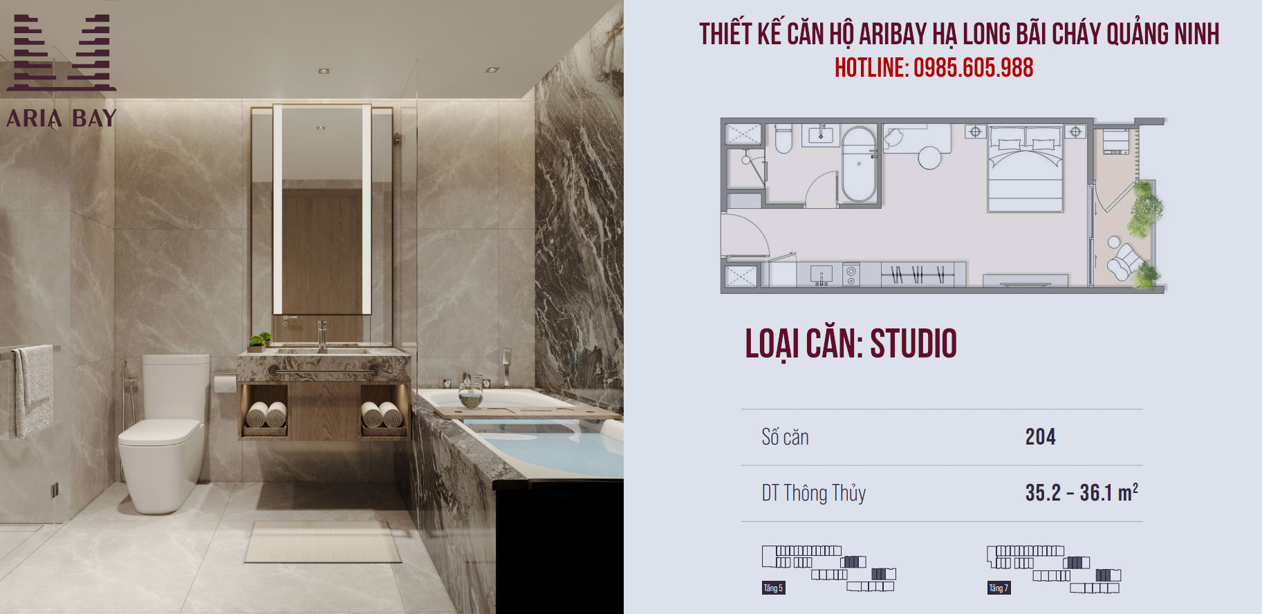 Thiết kế căn hộ Aria Bay Hạ Long | Loại căn Studio 35m2 Thiết kế căn hộ Aria Bay Hạ Long | Loại căn Studio 35m2