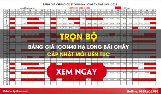 Cập nhật bảng giá Icon40 Hạ Long ngày 10/11/2022