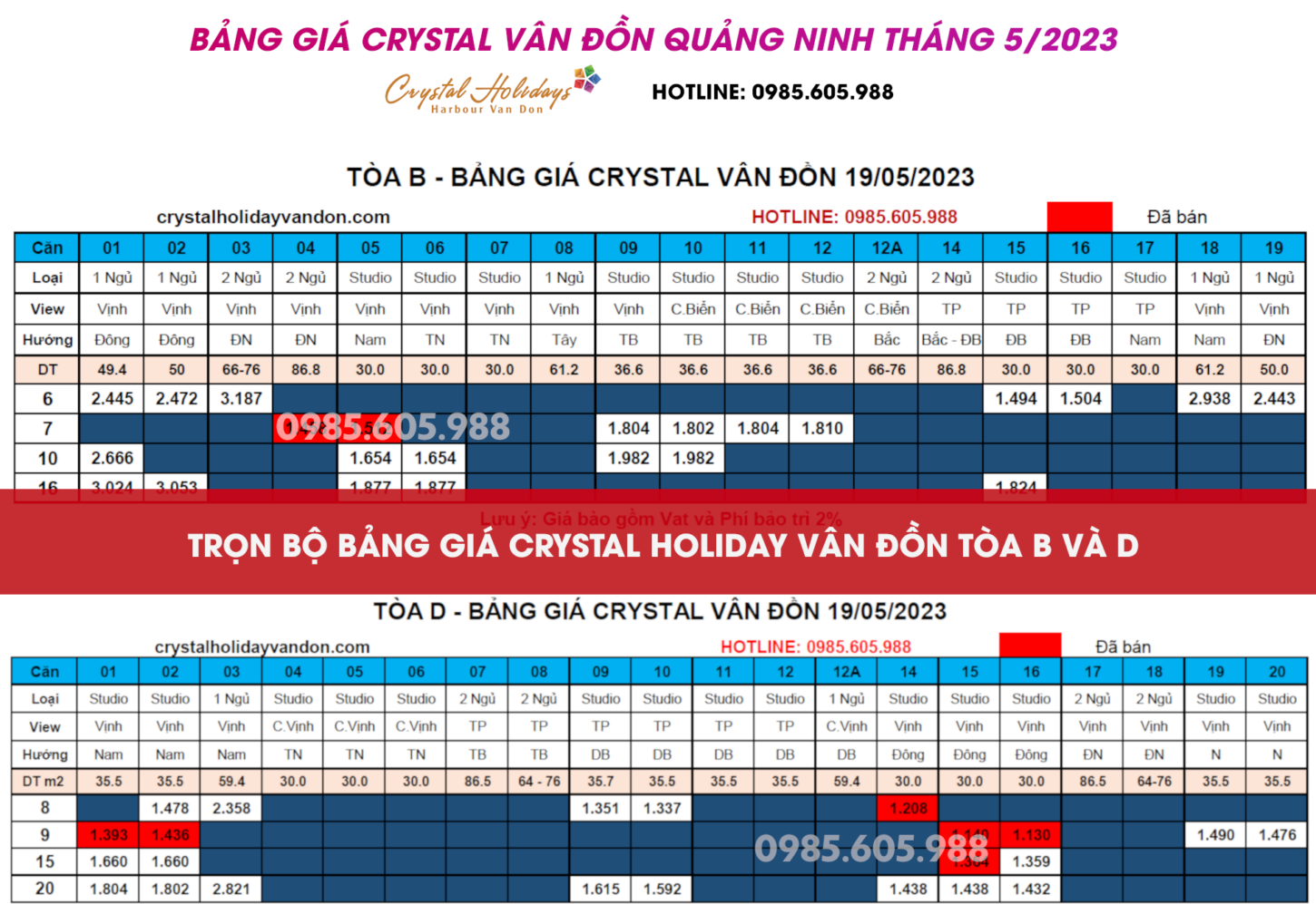 Giá bán Crystal Holiday Vân Đồn tòa B và Toa D 2023 Giá bán Crystal Holiday Vân Đồn tòa B và Toa D 2023