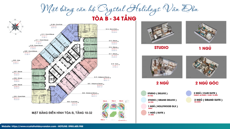 Mặt bằng căn hộ Crystal Holidays Vân Đồn Tòa B ( Tầng 18 - 32 )