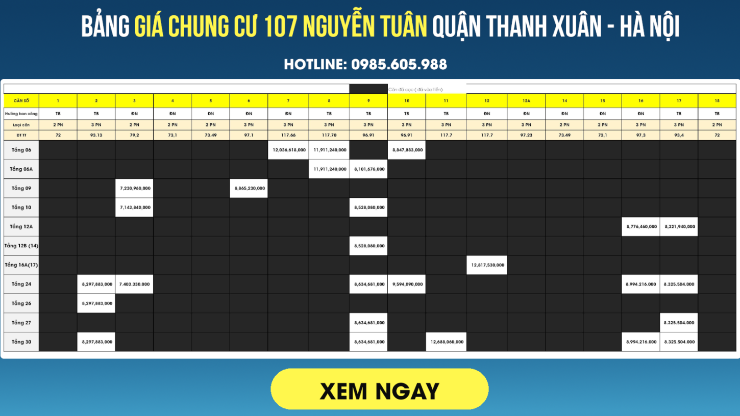 Bảng giá căn hộ chung cư 107 Nguyễn Tuân Hà Nội | Viha Complex Bảng giá căn hộ chung cư 107 Nguyễn Tuân Hà Nội | Viha Complex
