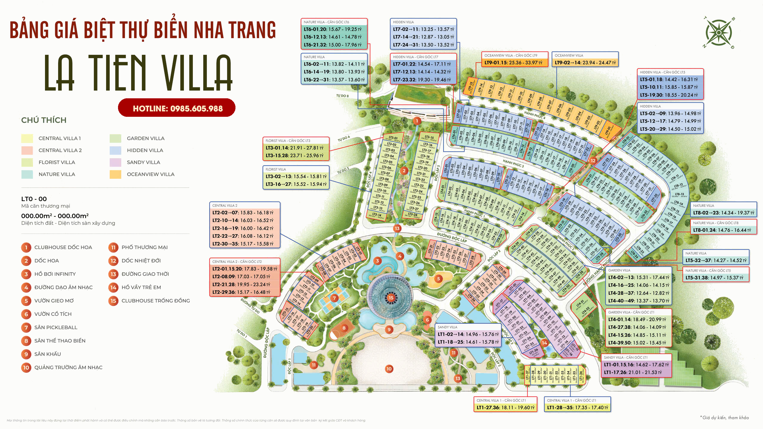 Bảng gia biệt thự Nha Trang LA TIÊN VILLA mới nhất 2025