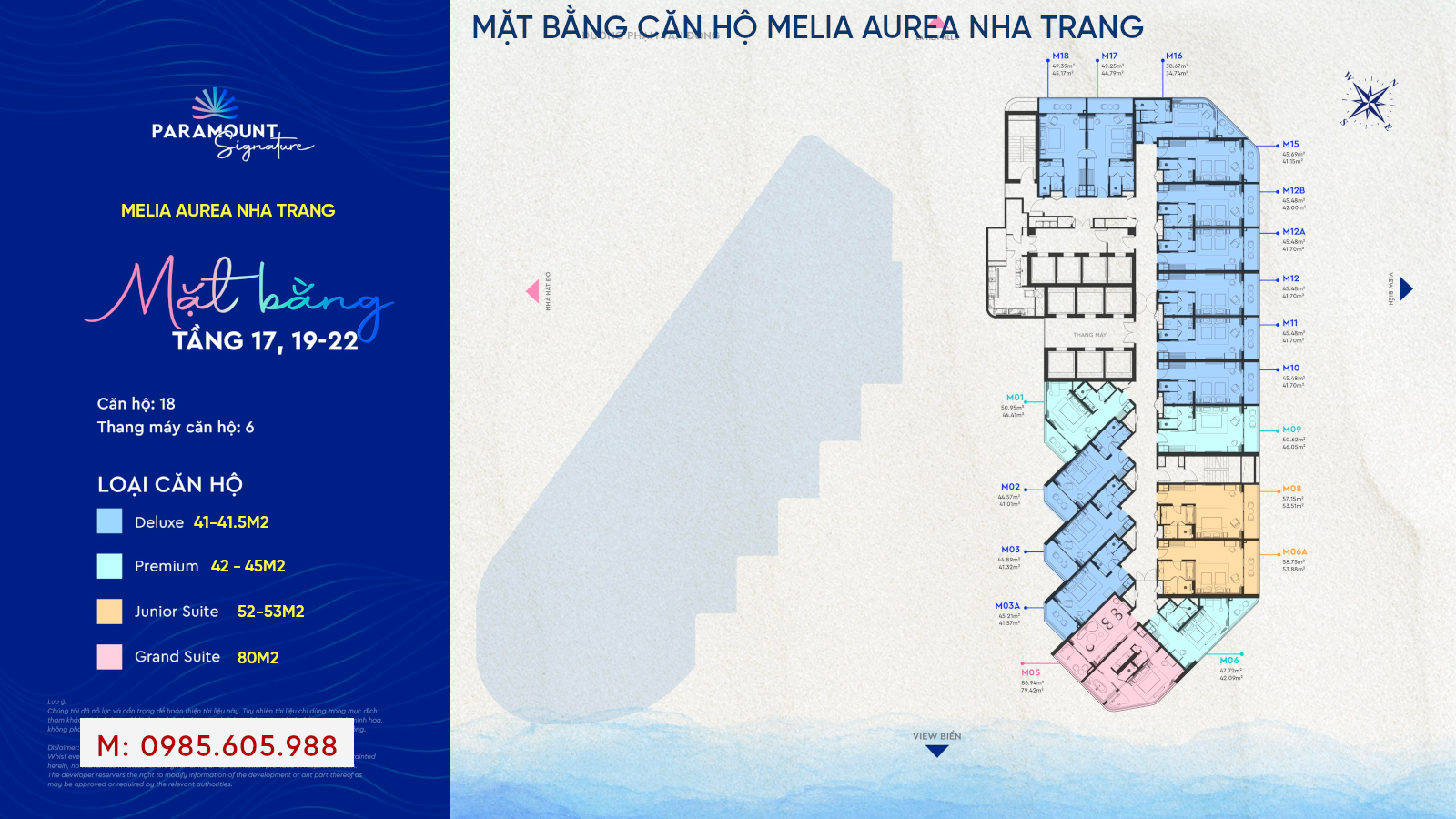 Mặt bằng căn hộ Melia Aurea Nha Trang Tầng 17, 19-22 ( toà Paramount Signature Nha Trang )