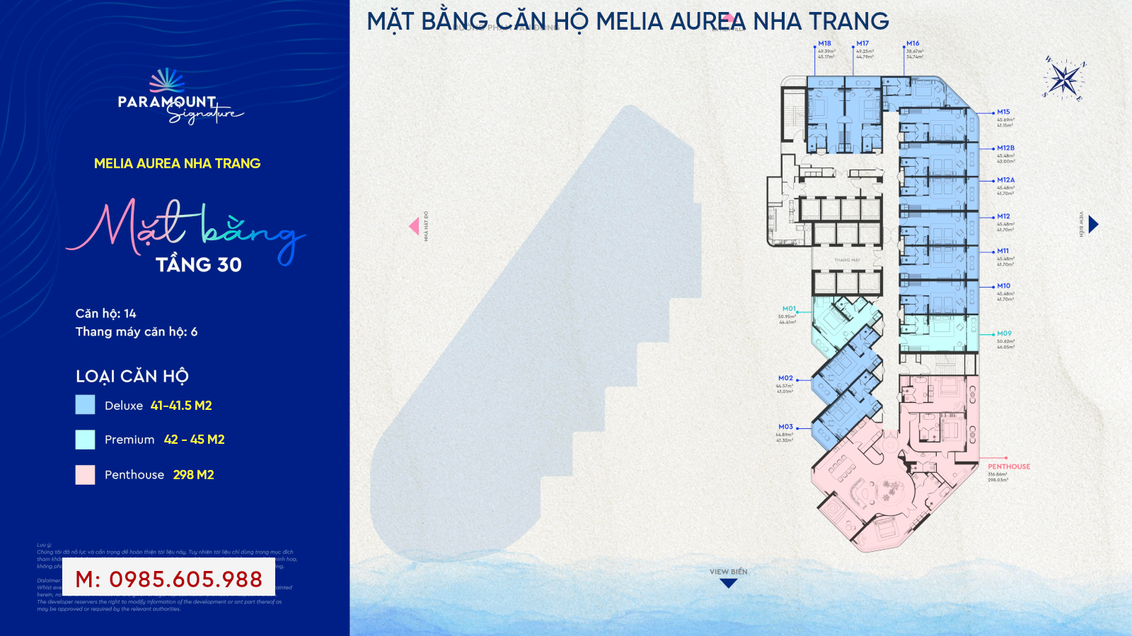 Mặt bằng căn hộ Melia Aurea Nha Trang Tầng 30 ( toà Paramount Signature Nha Trang )