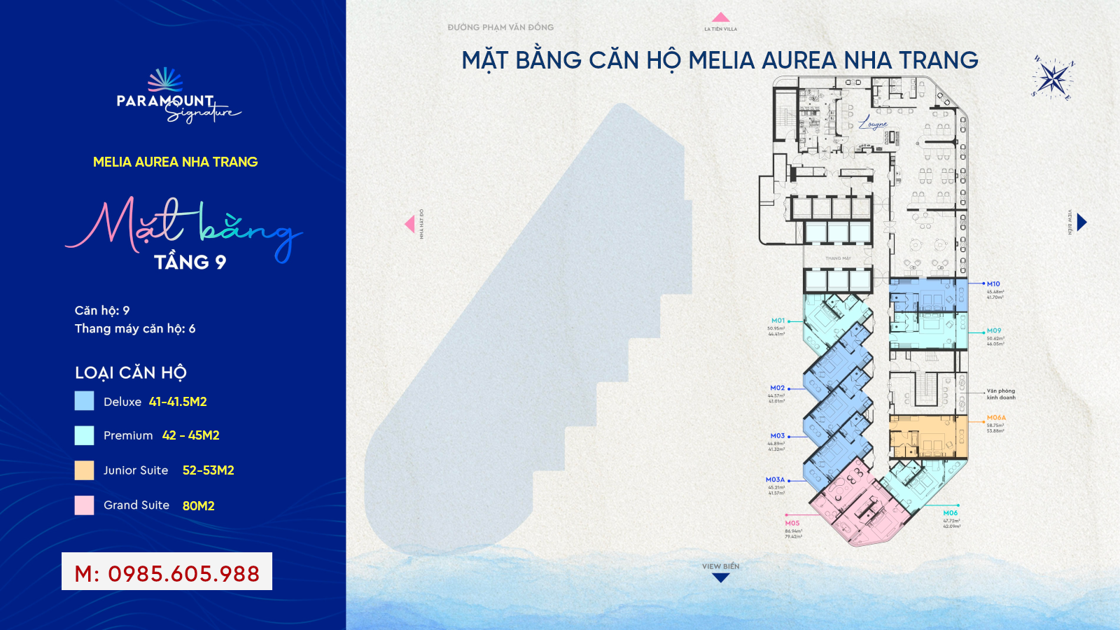 Mặt bằng căn hộ Melia Aurea Nha Trang Tầng 9 ( toà Paramount Signature Nha Trang )