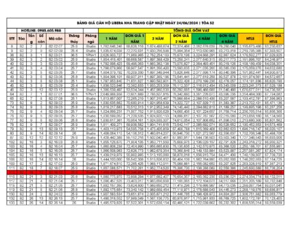 Bảng giá căn hộ tòa S2 Libera Nha Trang cập nhật ngày 24/06/2024