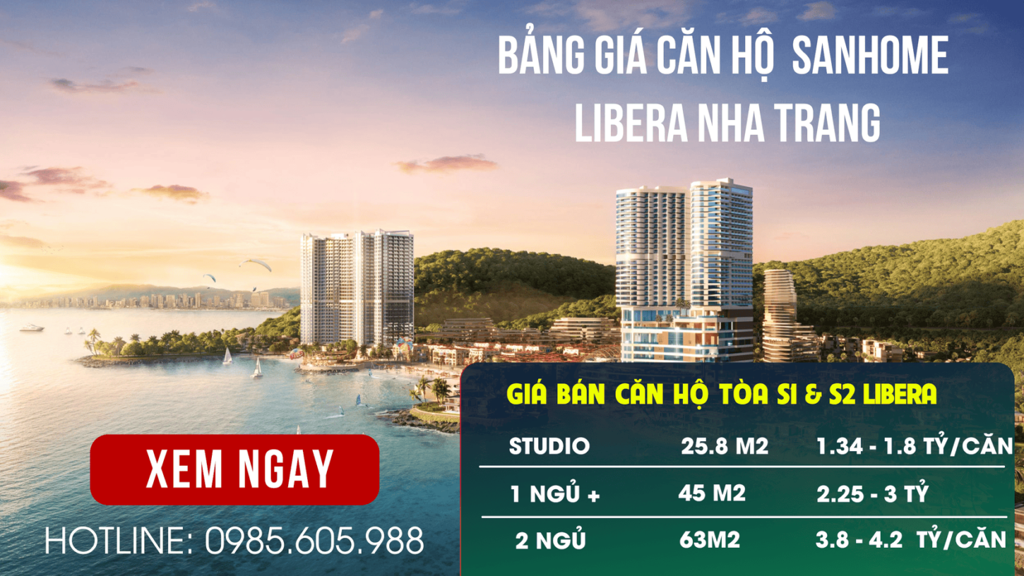 Bảng giá căn hộ Sanhome tòa S1, S2 Libera Nha Trang 2024 Bảng giá căn hộ Sanhome tòa S1, S2 Libera Nha Trang 2024