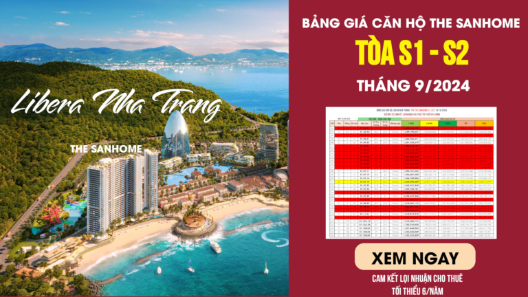 Giá bán Căn hộ Sanhome tòa S1 và S2 Libera Nha Trang Tháng 9/2024