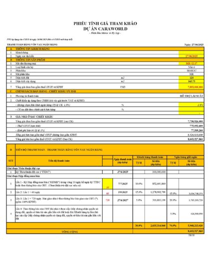 Phiếu thanh toán căn Ma Rốc MR12.17 hình thức Hỗ Trợ Vay Ngân Hàng Miễn lãi 24 tháng