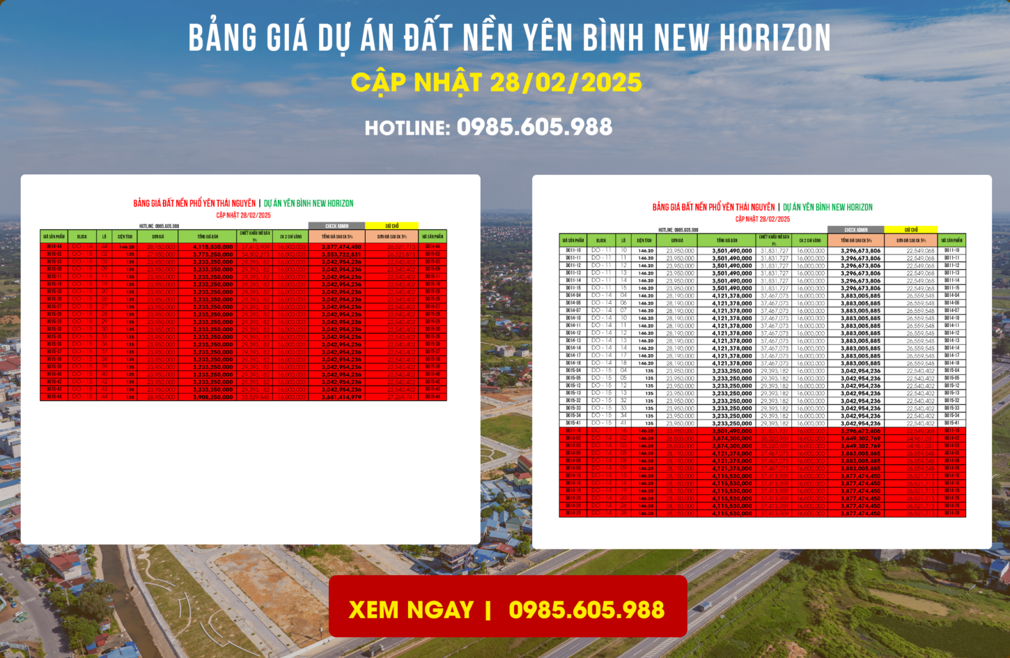 BẢNG GIÁ DỰ ÁN ĐẤT NỀN YÊN BÌNH NEW HORIZON 28/02/2025 BẢNG GIÁ DỰ ÁN ĐẤT NỀN YÊN BÌNH NEW HORIZON 28/02/2025