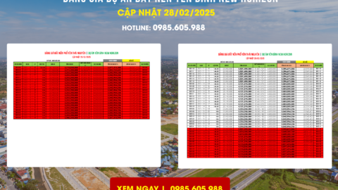 BẢNG GIÁ DỰ ÁN ĐẤT NỀN YÊN BÌNH NEW HORIZON 28/02/2025