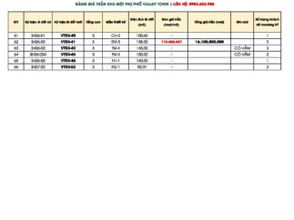Bảng giá trần Valley Town Thung Lũng Thanh Xuân cập nhật tháng 6/2025