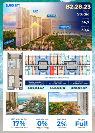 Bán căn Studio Sun Blanca Vũng Tàu Toà B2 căn B2.28.23. LH: 0985.605.988