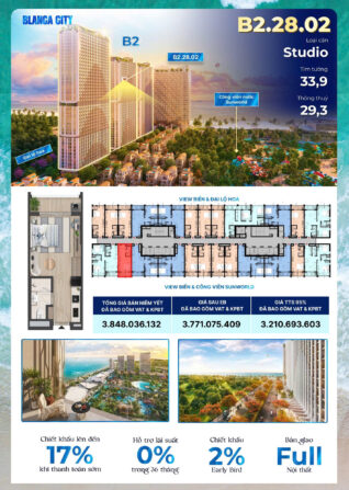 Bán căn Studio Sun Blanca Vũng Tàu Toà B2 căn B2.28.02. LH: 0985.605.988