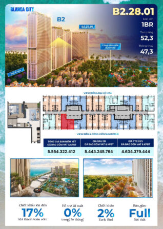 Bán căn Studio Sun Blanca Vũng Tàu Toà B2 căn B2.28.01. LH: 0985.605.988