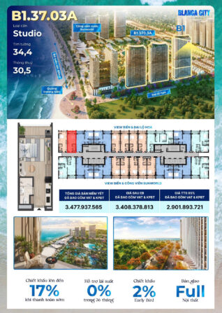 Bán căn Studio Sun Blanca Vũng Tàu Toà B1 căn B1.37.03a. LH: 0985.605.988
