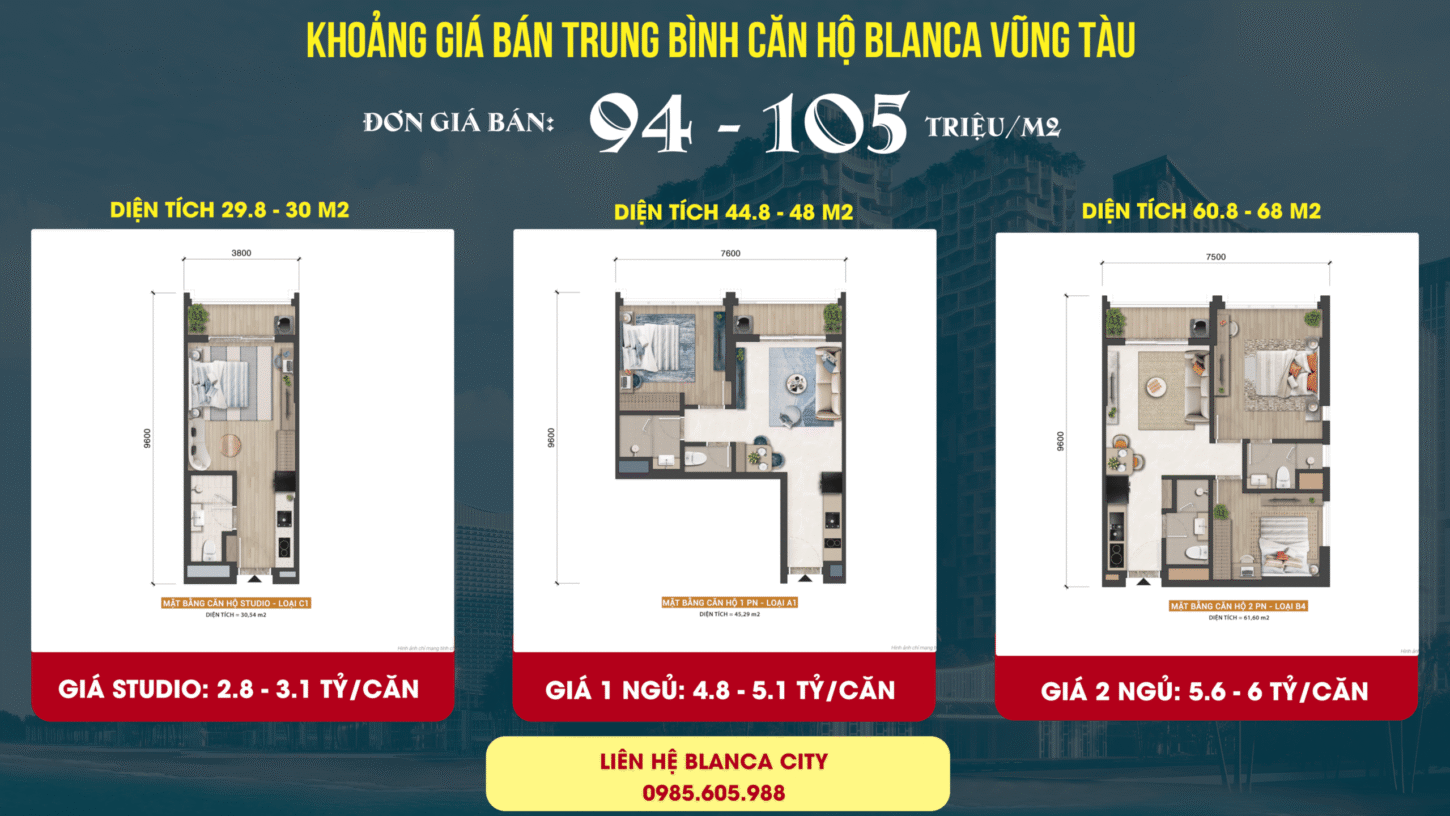 Giá bán căn hộ Blanca Sun Group Vũng Tàu toà B1, B2, B3 năm 2025 Giá bán căn hộ Blanca Sun Group Vũng Tàu toà B1, B2, B3 năm 2025