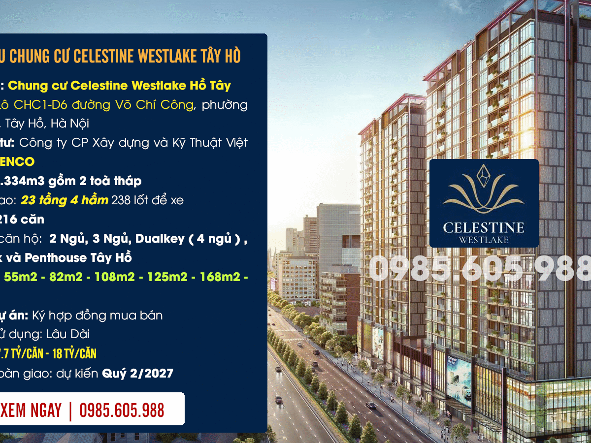 Giới thiệu chung cư Celestine Westlakd Tây Hồ Hà Nôi | 0985.605.988