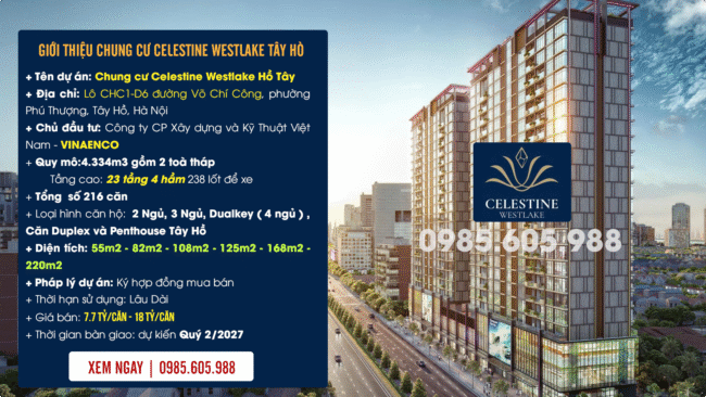 Giới thiệu chung cư Celestine Westlakd Tây Hồ Hà Nôi | 0985.605.988