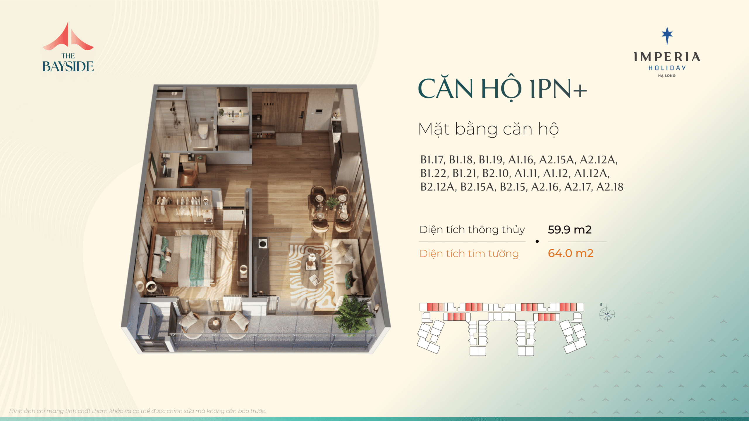 Thiết kế căn hộ Imepria Hạ Long - Loại căn 1 NGỦ +