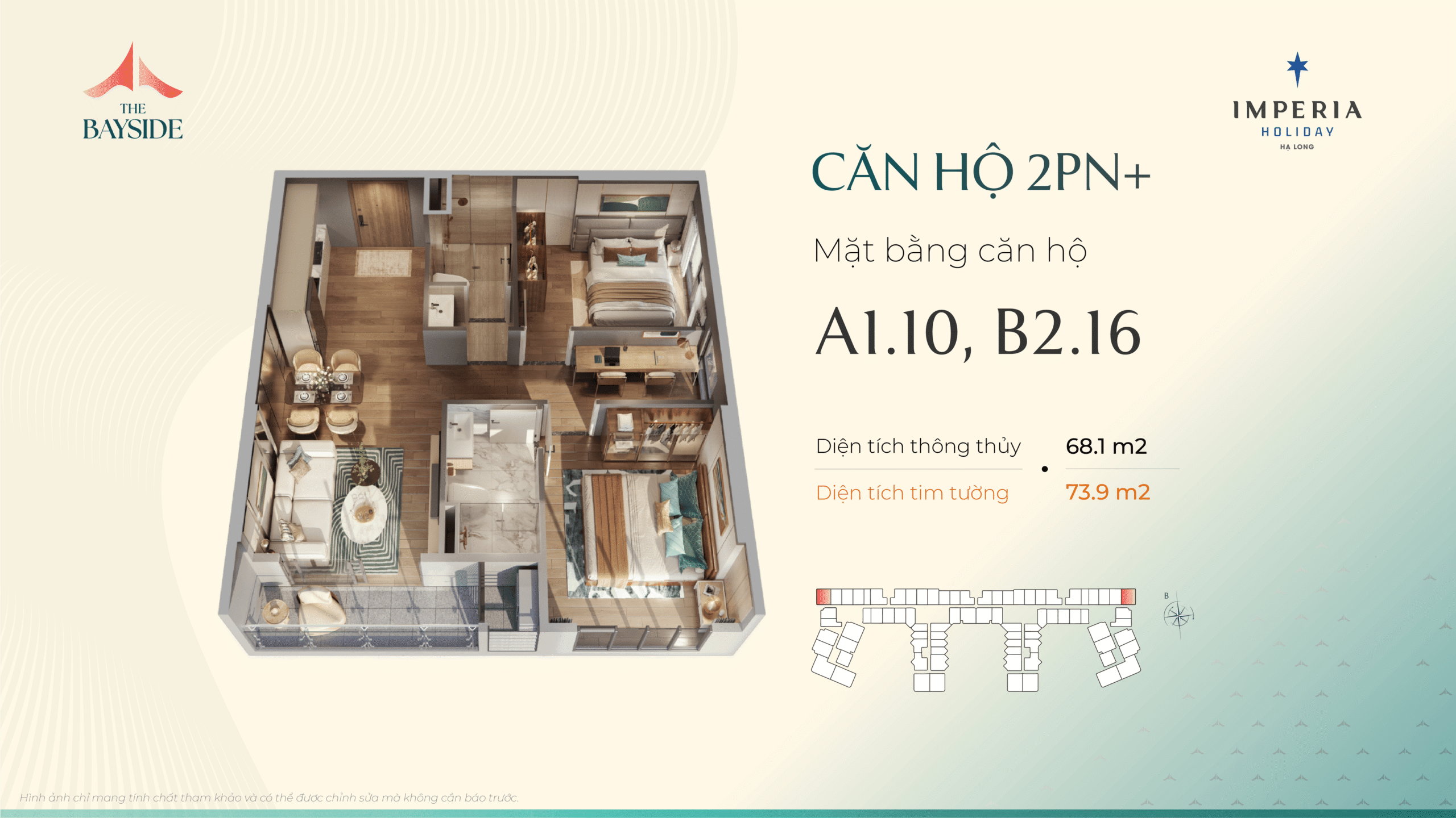 Thiết kế căn hộ Imepria Hạ Long - Loại căn 2 NGỦ + - Mã căn: A1.10 và B2.16