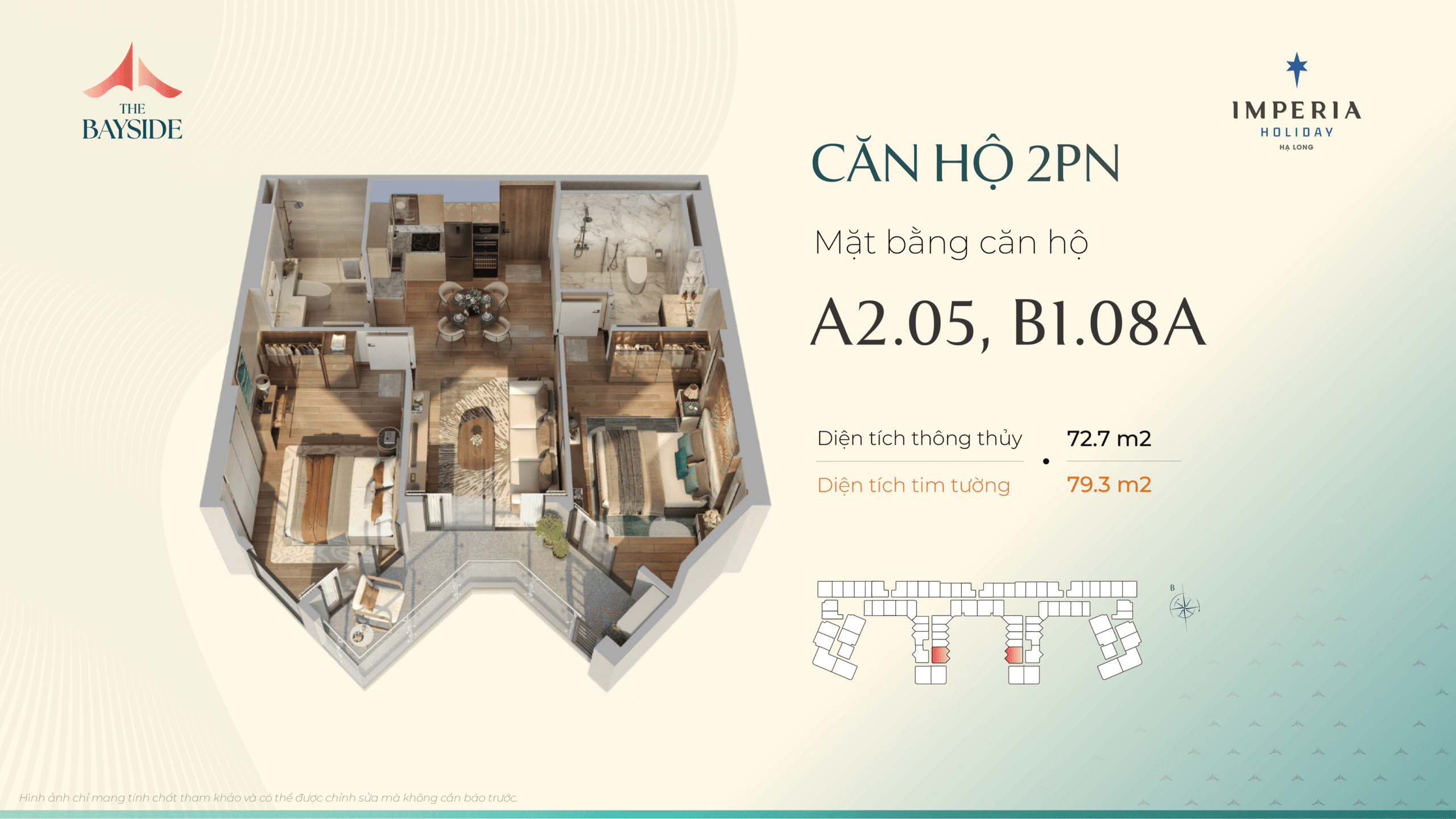 Thiết kế căn hộ Imepria Hạ Long - Loại căn 2 NGỦ - Mã căn: A2.05, B1.08A