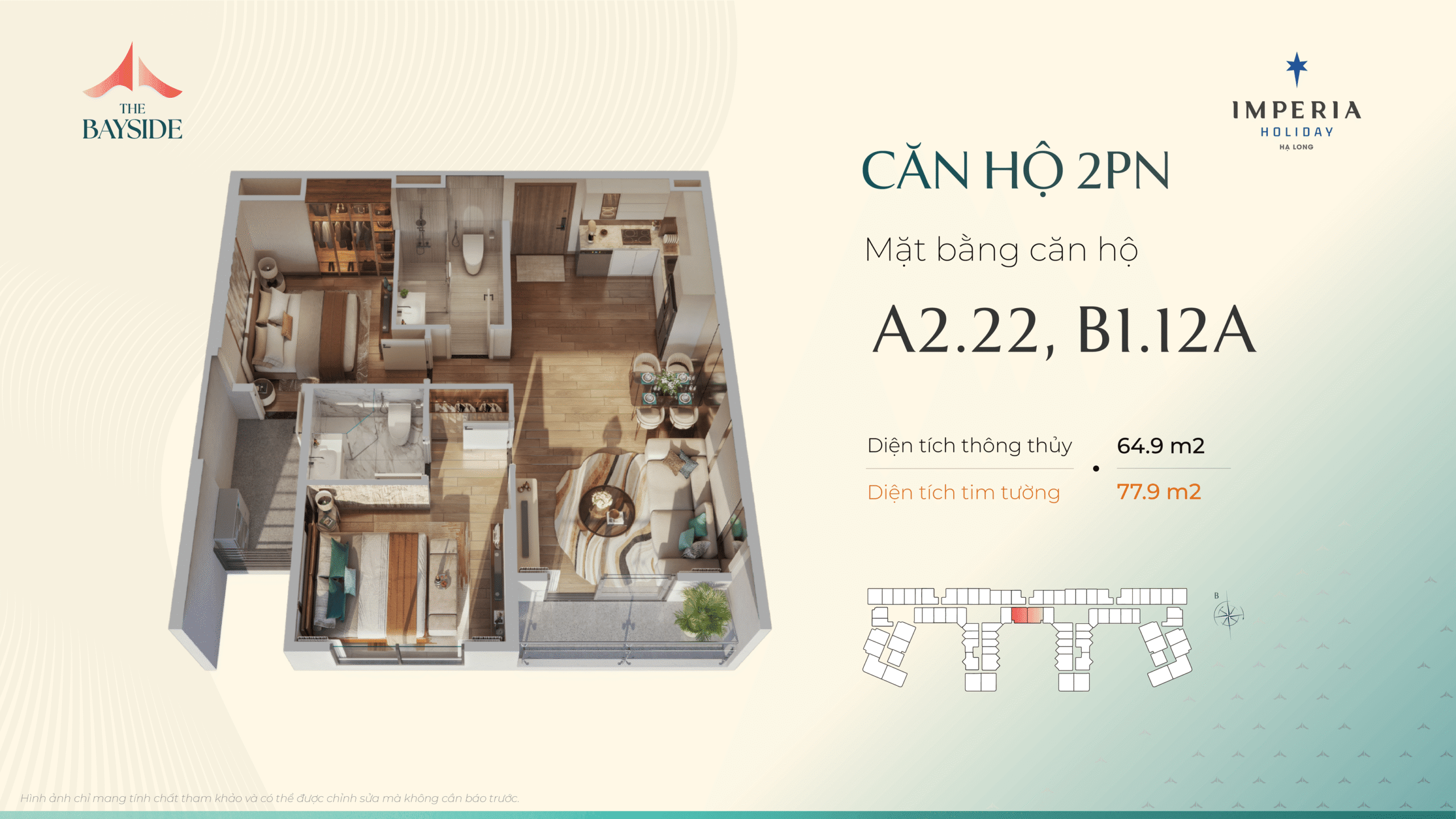 Thiết kế căn hộ Imepria Hạ Long - Loại căn 2 NGỦ - Mã căn: A2.22, B1.12A