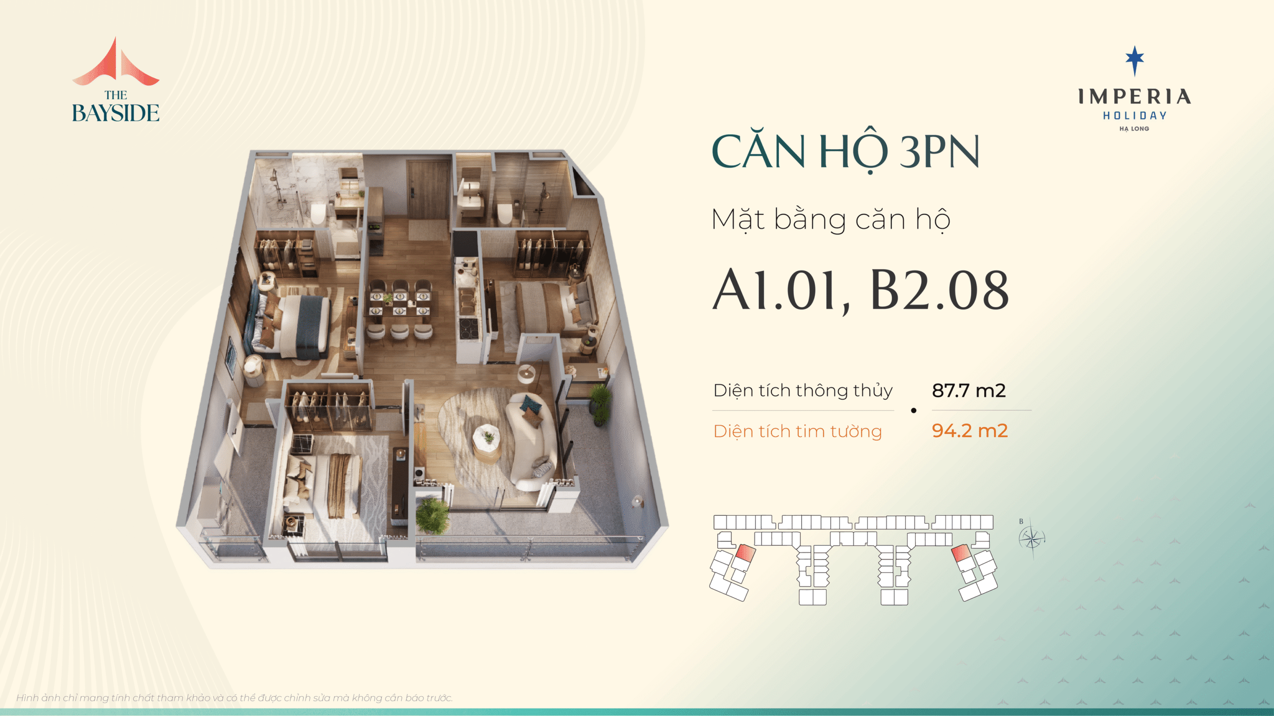 Thiết kế căn hộ Imepria Hạ Long - Loại căn 3 NGỦ + - Mã căn: A1.01, B2.08