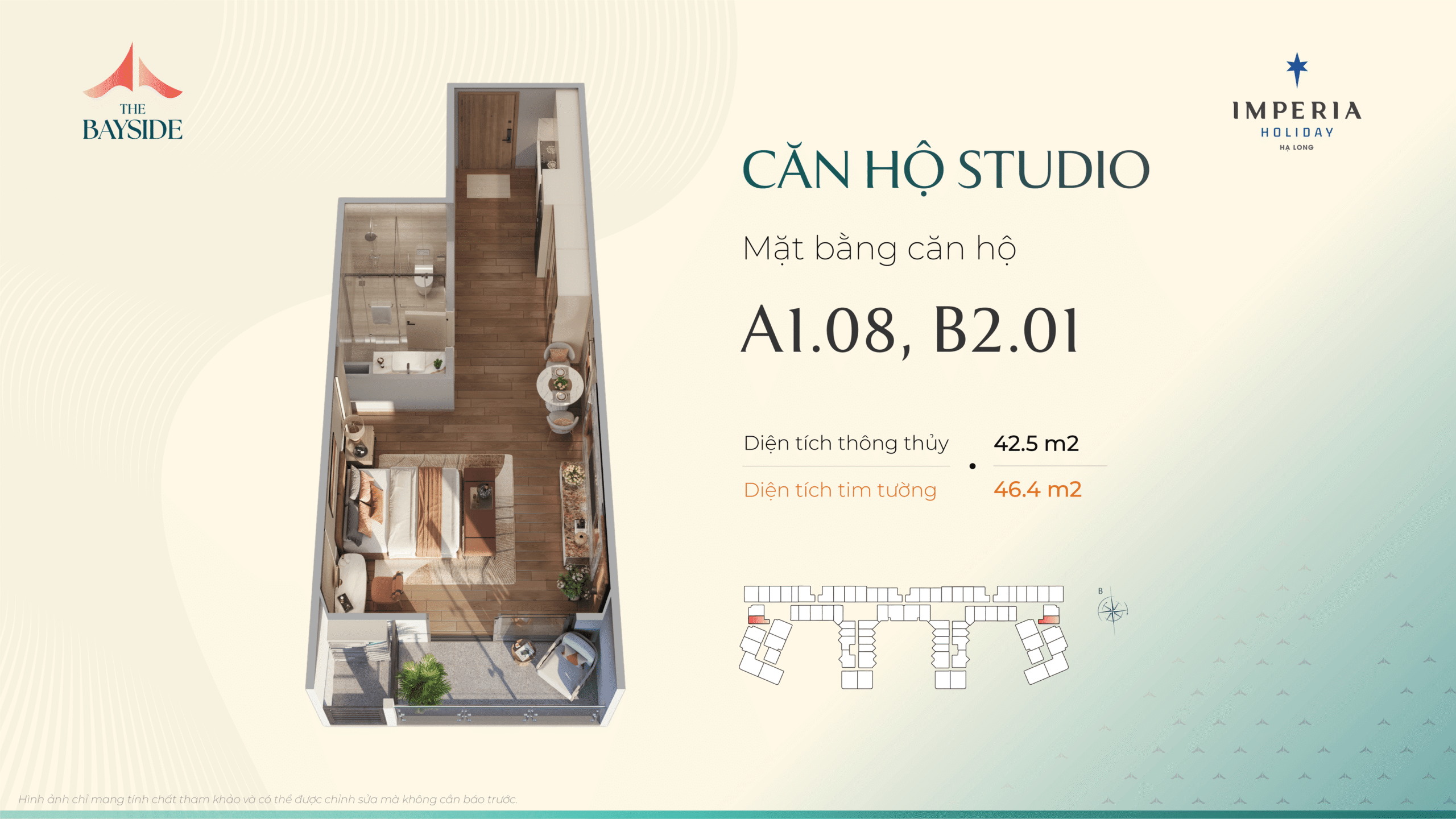 Thiết kế căn hộ Imepria Hạ Long - Loại căn Studio - Mã căn: A1.08 VÀ B2.01