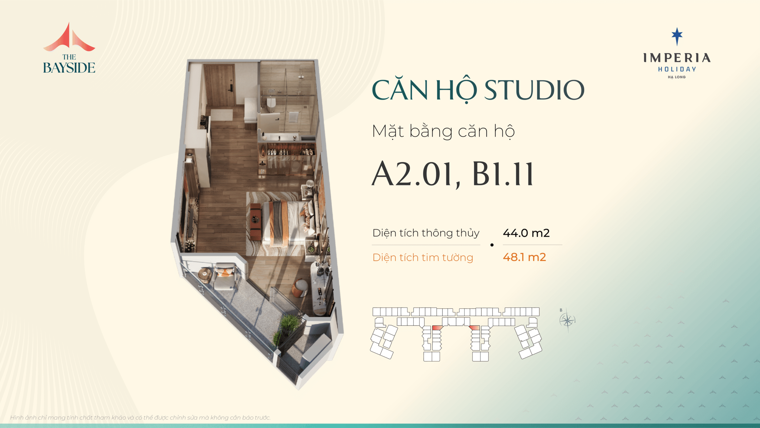 Thiết kế căn hộ Imepria Hạ Long - Loại căn Studio - Mã căn: A2.01, B1.11