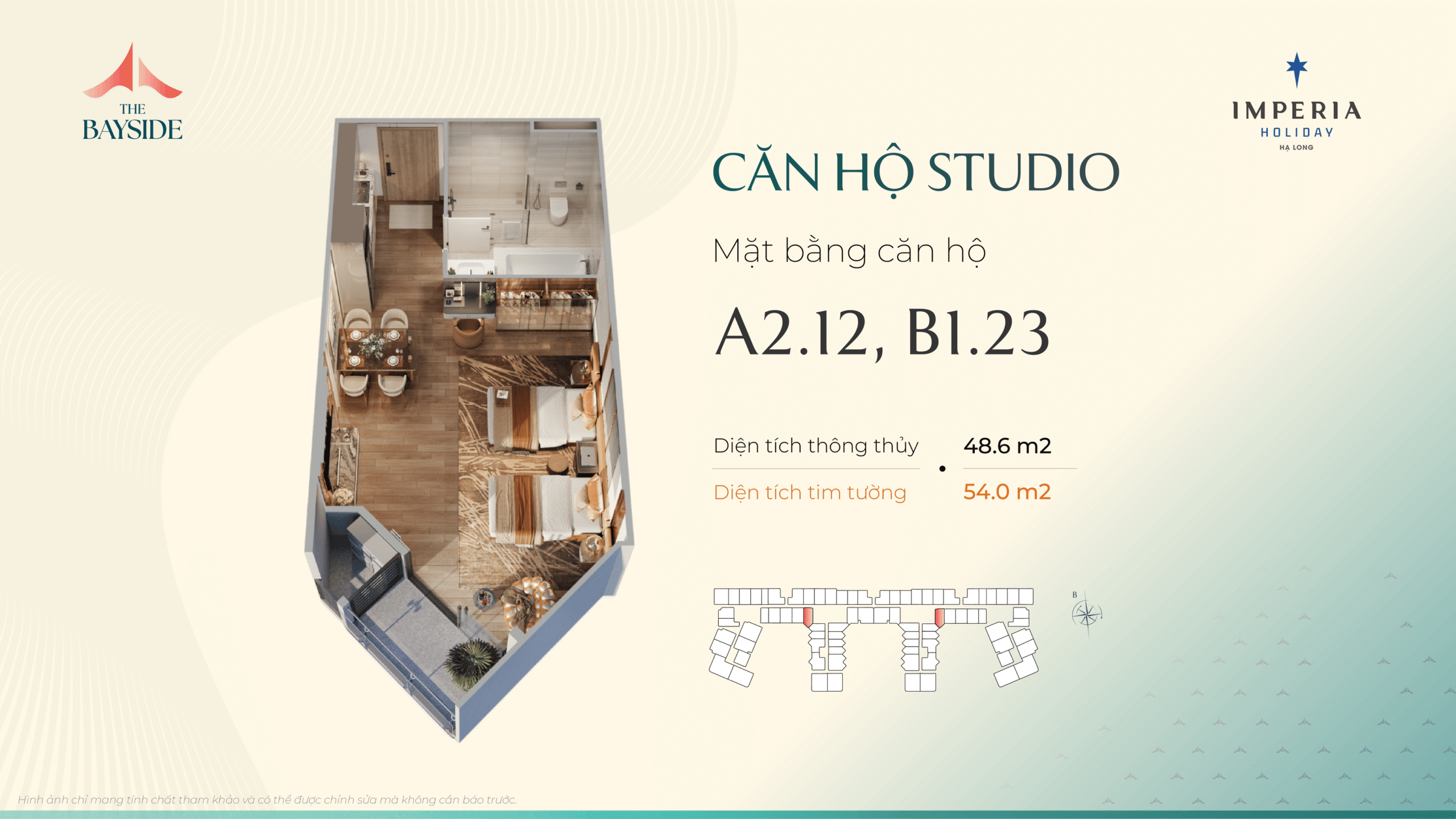 Thiết kế căn hộ Imepria Hạ Long - Loại căn Studio - Mã căn: A2.12, B1.23