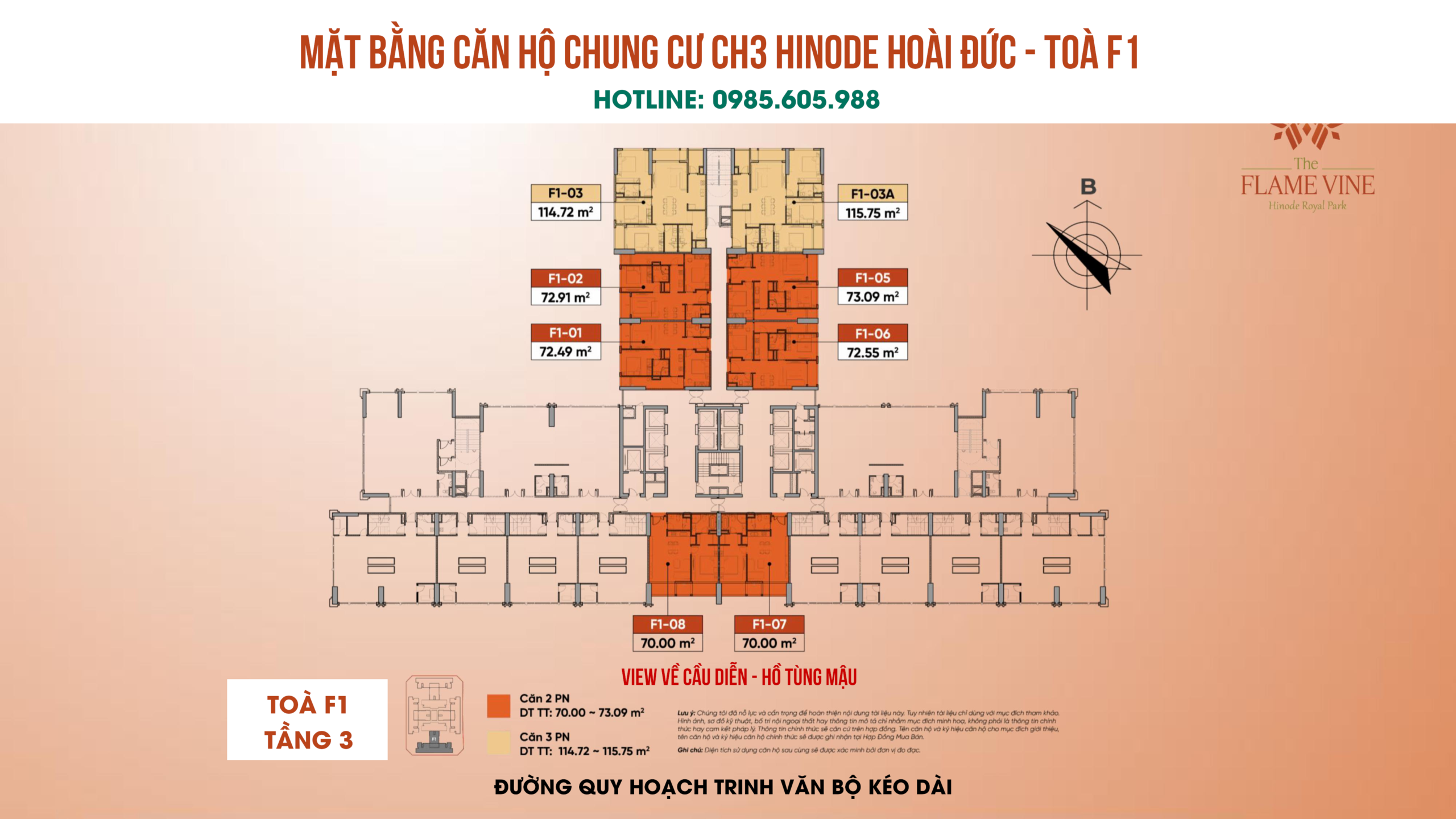 Mặt bằng chung cư HH3 Hinode Hoài Đức Toà F1 - Tầng 3