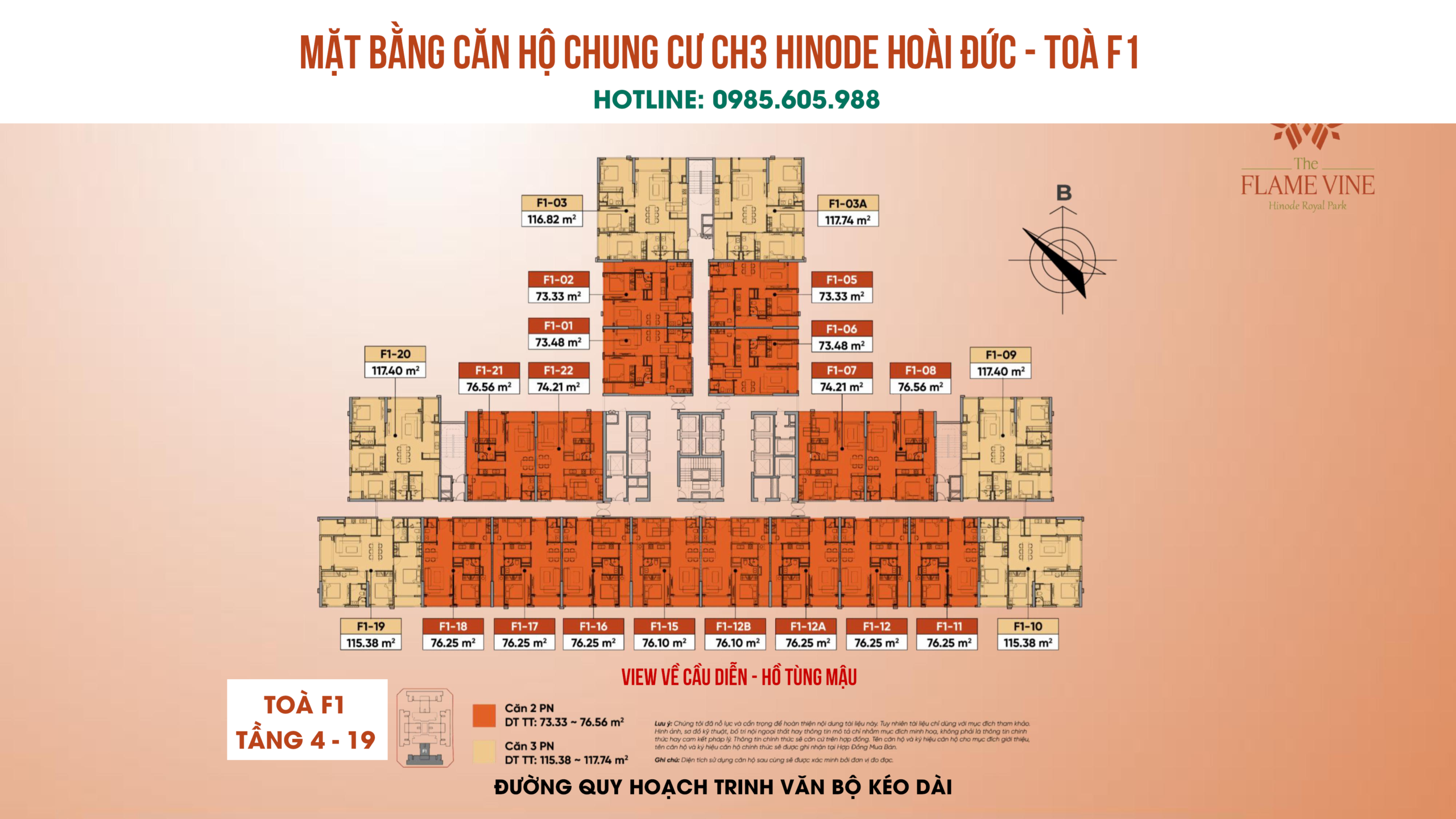 Mặt bằng chung cư HH3 Hinode Hoài Đức Toà F1 - Tầng 4-19