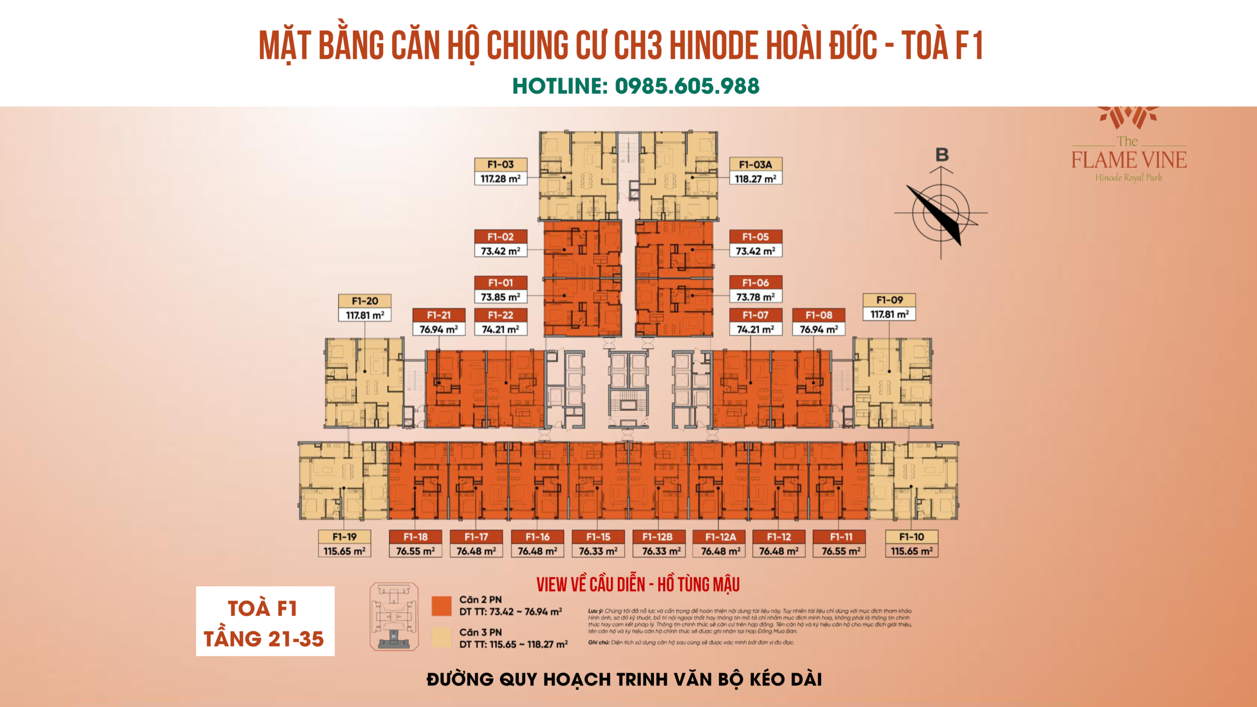 Mặt bằng chung cư HH3 Hinode Hoài Đức Toà F1 - Tầng 21-35