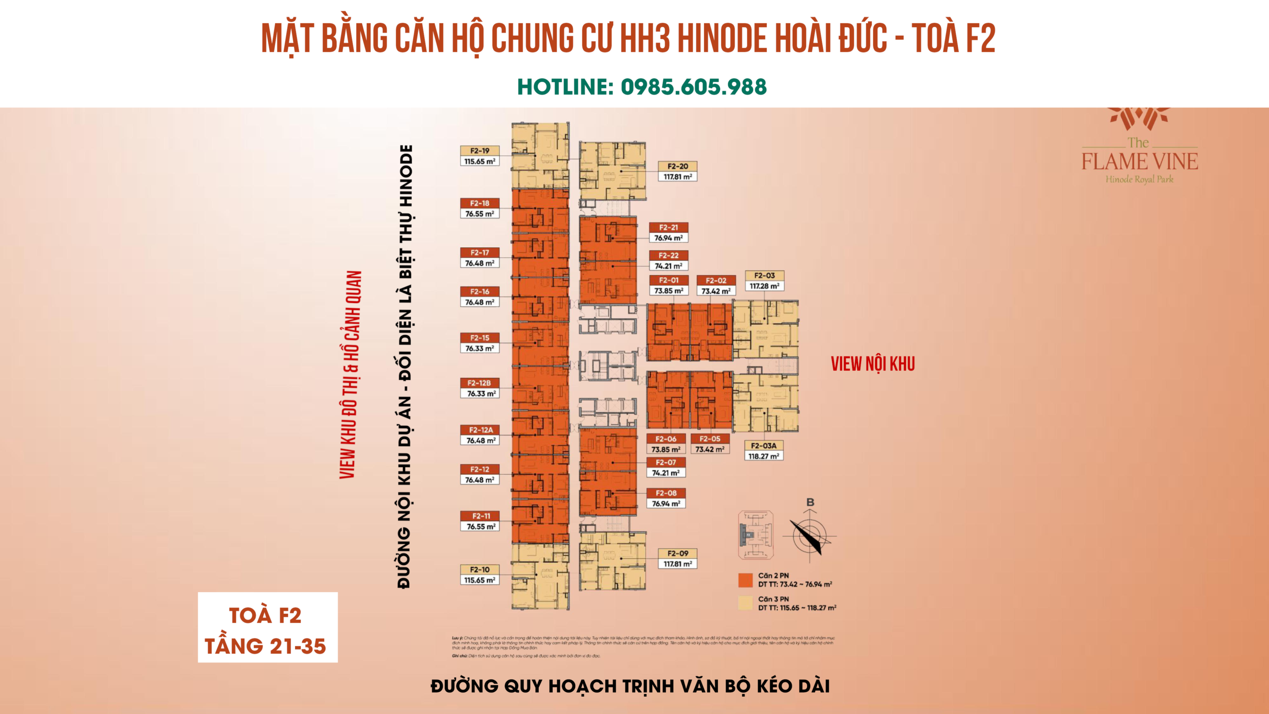 Mặt bằng chung cư HH3 Hinode Hoài Đức Toà F2 - Tầng 21-35