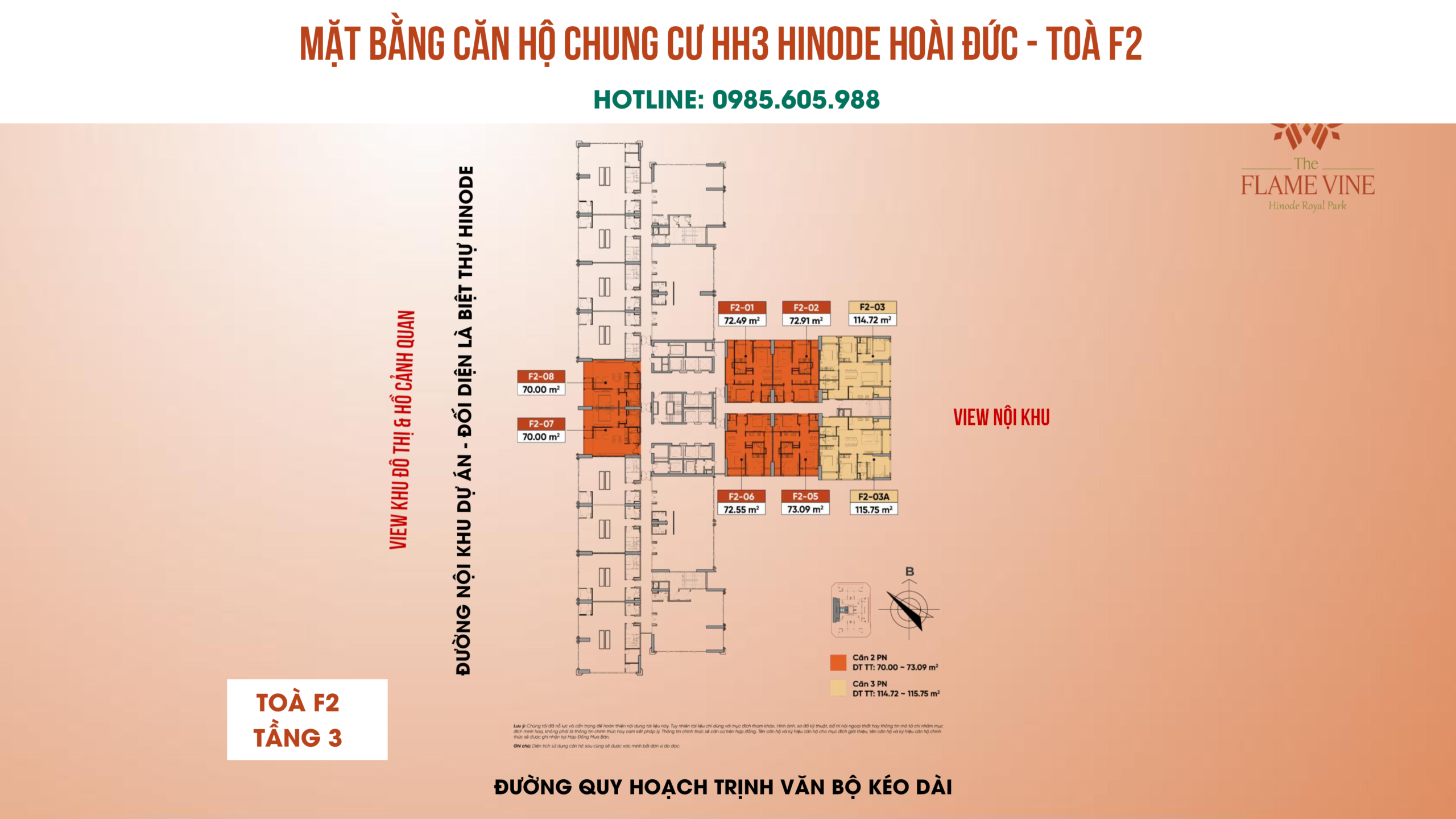 Mặt bằng chung cư HH3 Hinode Hoài Đức Toà F2 - Tầng 3