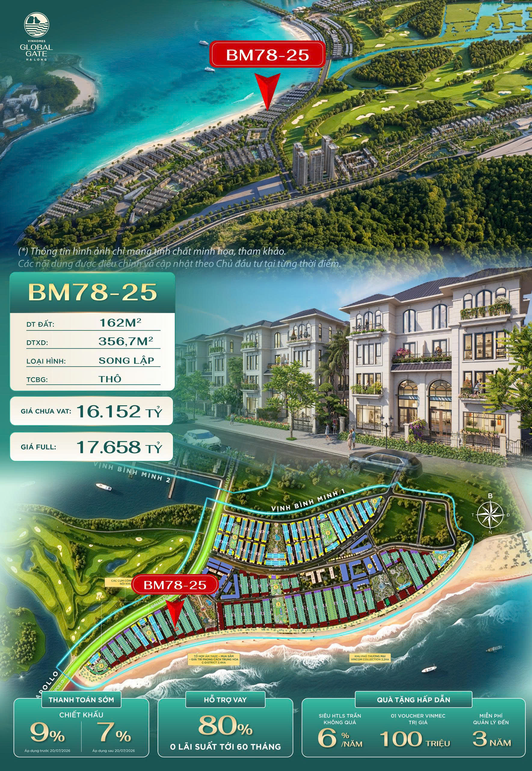 GIÁ BÁN VỊNH BÌNH MINH MÃ CĂN LIỀN KỀ BM78-25 HẠ LONG XANH